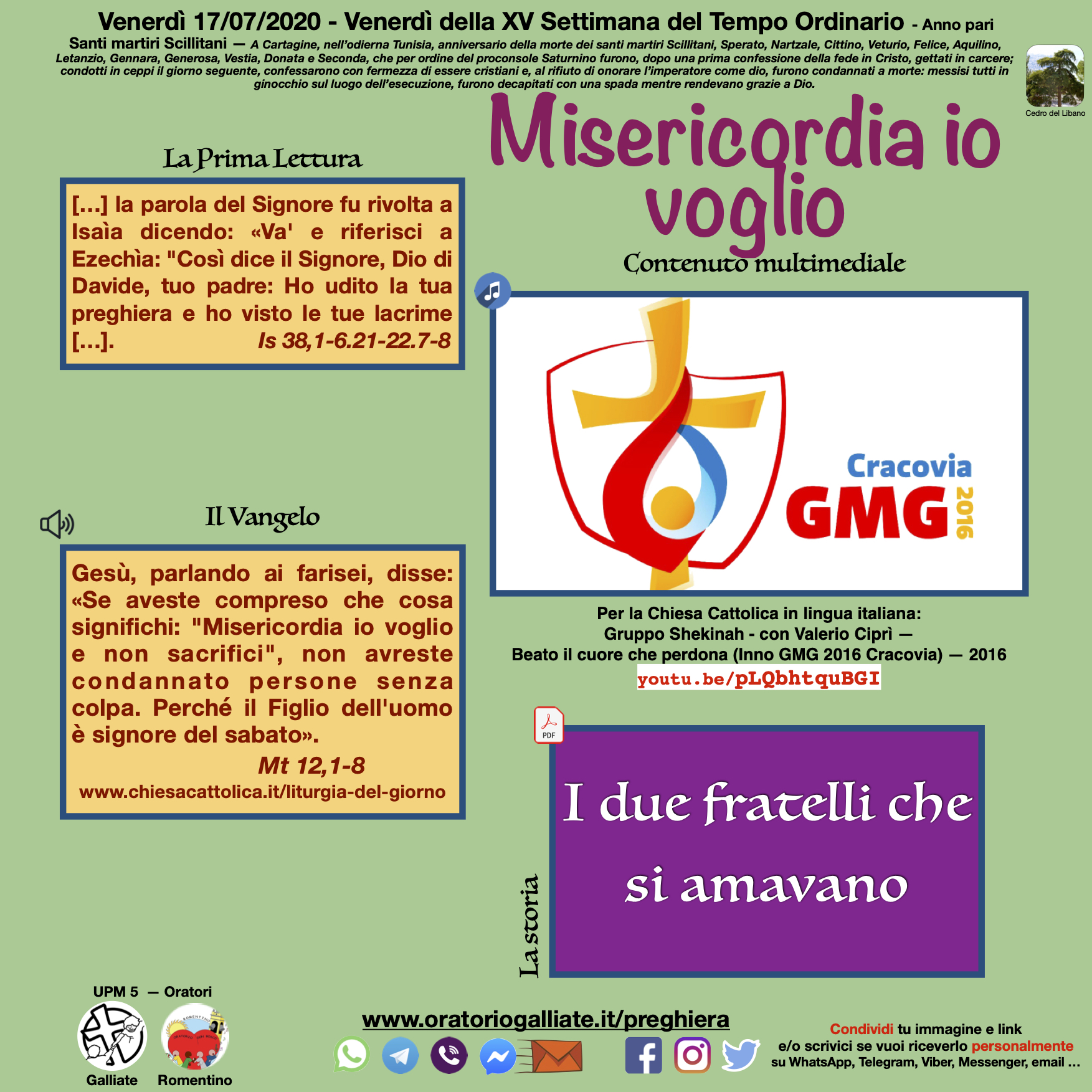 Misericordia Io Voglio E Non Sacrificio Misericordia io voglio - 17 luglio 2020 - L'Oratorio di Galliate