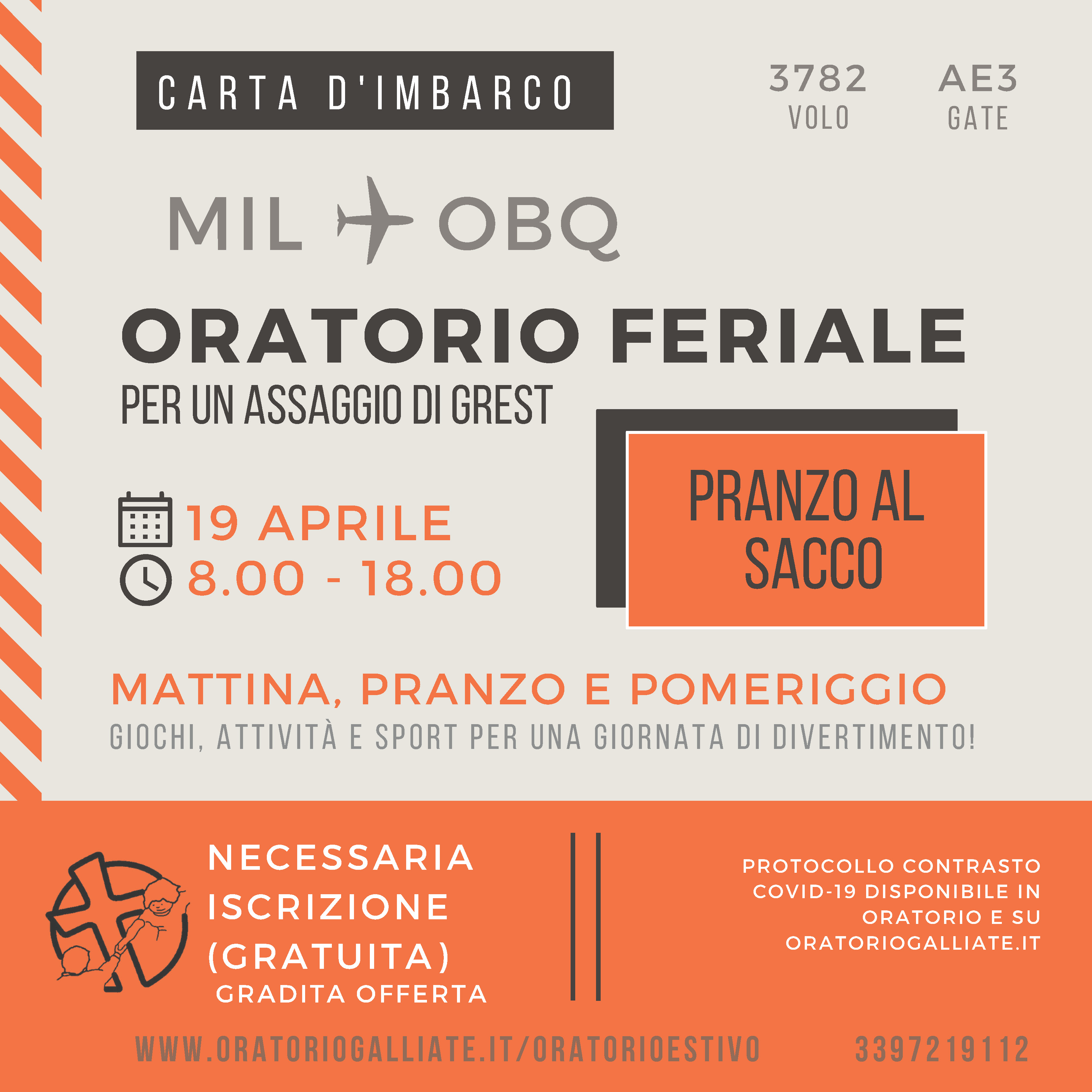 bo220419-OratorioEstivo-OratorioFeriale-Grigio e Arancione Carta d'Imbarco Invito